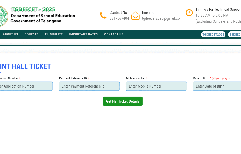 Download తెలంగాణ (డీసెట్) DEECET హాల్ టికెట్.